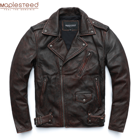 Chaqueta Vintage para motocicleta para hombre, chaquetas de cuero genuino, abrigo de cuero de vaca 100%, chaqueta de motorista de invierno, ropa de motociclismo M456 ► Foto 1/5