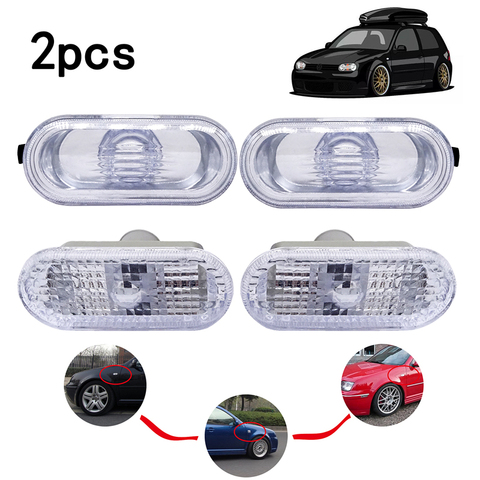 Luces LED de posición lateral para guardabarros, lámparas de señal de giro, accesorios de coche, lentes transparentes para VW MK4 Golf/Jetta Bora Passat, 1 par ► Foto 1/6