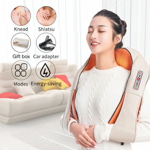 Masajeador corporal Shiatsu eléctrico en forma de U para espalda y cuello, masajeador infrarrojo con calor 4D para amasar El coche/masajeador doméstico ► Foto 1/6