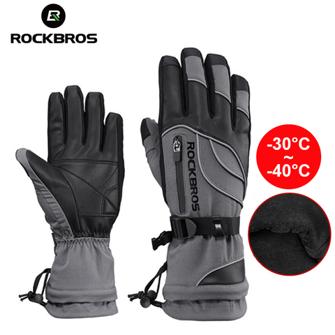 ROCKBROS-guantes de Ciclismo de Invierno a 40 grados, resistentes al agua, de forro polar, para mantener el calor, pantalla táctil, para bicicleta, Moto, esquí y senderismo ► Foto 1/6