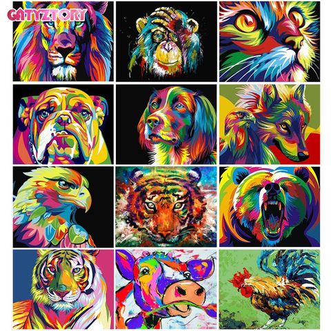 GATYZTORY-Cuadro de acrílico de 60x75cm, pintura al óleo pintada a mano por números de animales coloridos para decoración del hogar ► Foto 1/6