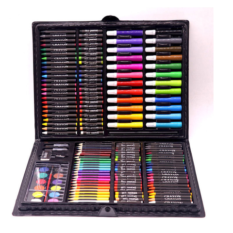 Juego de 168 Uds de bolígrafos de dibujo, juego de pinceles para pintar bocetos, lápices de colores, lápiz de colores, pegamento de Color Pastel con agua, con estuche para niños ► Foto 1/3