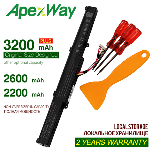 ApexWay batería del ordenador portátil para a41-x550e asus x751l asus x550d F450J F450JF X751L X751M X751MA X750JA A450E A450J A450JF F450 F450C ► Foto 1/5