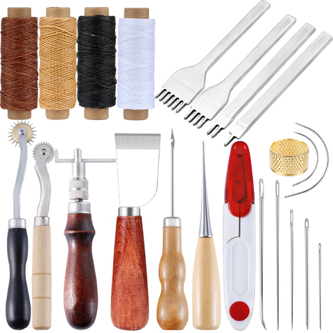 KAOBUY-Kit de herramientas profesionales para manualidades de cuero, herramientas para coser a mano, materiales para tallado, accesorios, juego de herramientas DIY ► Foto 1/6