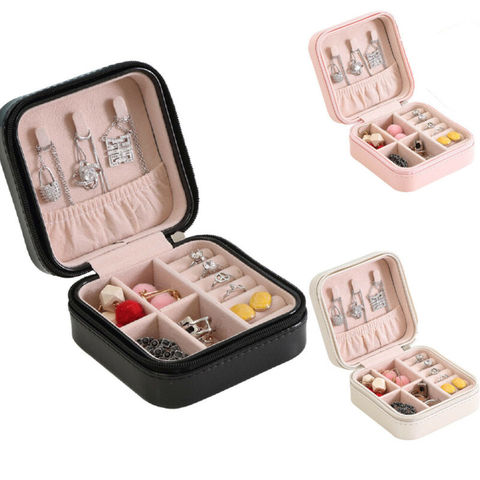 Caja organizadora de joyería de cuero para mujer, Estuche De Viaje de almacenamiento de collares, pendientes, anillo, Mini caja portátil con cremallera, adornos de joyería ► Foto 1/6