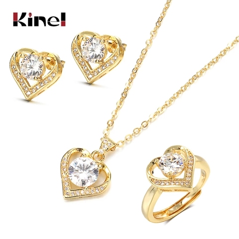 Kinel-conjunto de joyas de circón para mujer, de oro de 18K, pendiente de tuerca, Collar de plata de ley, regalo de San Valentín de Navidad ► Foto 1/6