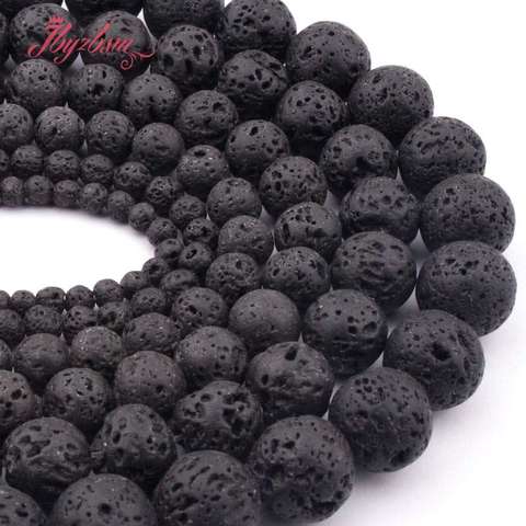 4,6 8,10mm piedra Lava Natural negro perlas de cuentas de piedra Natural para DIY collar Bracelat joyería Strand 15