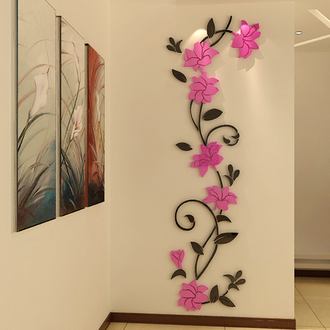 Pegatinas de pared de espejo Rosa Flor de acrílico, Fondo de TV, decoración moderna 3d, arte de pared, novedad ► Foto 1/5