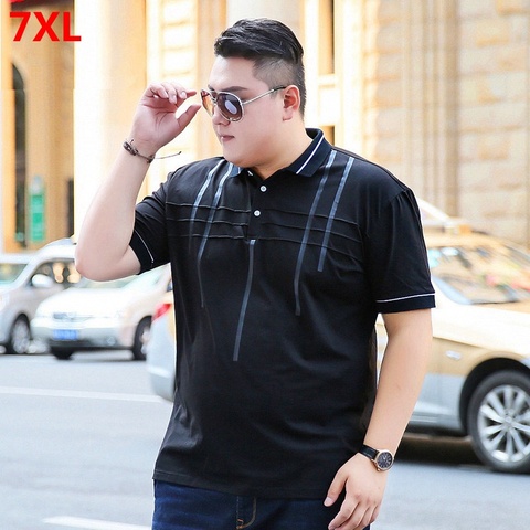 Camiseta de manga corta negra extra grande, polo informal con cuello ceñido, talla grande, 7XL, 6XL, 5XL ► Foto 1/6