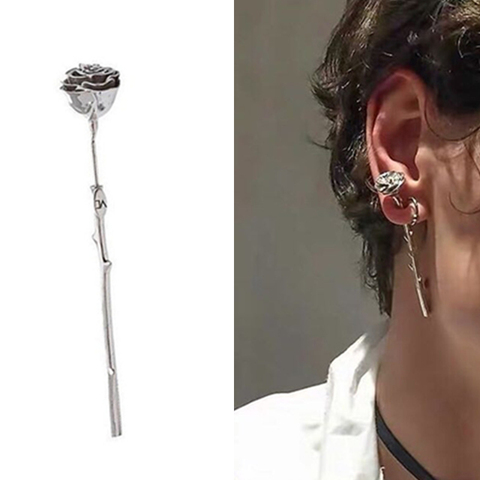 HUANZHI 2022 nuevo S925 Punk Metal chapado en plata púas flor Rosa pendientes tachuela geométricos para mujeres joyería de fiesta ► Foto 1/6