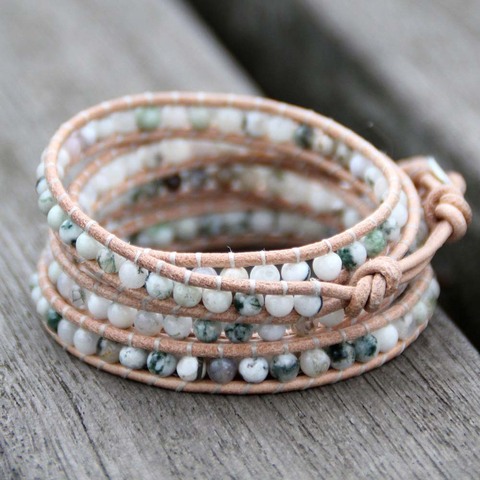 Pulseras bohemias para mujer, brazalete de cuero Natural de ónix con árbol a la moda, pulsera tejida de cordón ► Foto 1/3