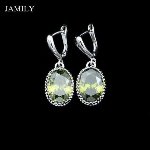 Pendientes sencillos de circonia cúbica verde oliva para mujer, aretes de gota de plata 925, joyería en forma de corona para decoración diaria ► Foto 1/5