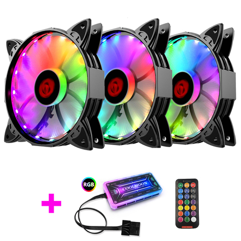 COOLMOON-ventilador de refrigeración para PC, Enfriador de 120mm RGB silencioso ajustable LED 12V con control remoto RF, ventilador de enfriamiento de ordenador RGB ► Foto 1/6