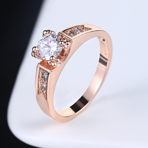 Zirconia cúbico 4 garra de la boda/anillos de compromiso de oro Color de rosa de la marca de moda CZ joyas en piedra para las mujeres/señora anel DFR051 ► Foto 1/6