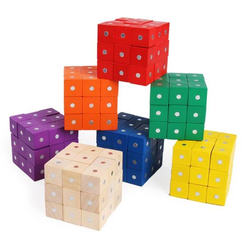 Bloques de construcción magnéticos en forma de cubo para niños, juguetes de madera, bloques de construcción, P31B ► Foto 1/5