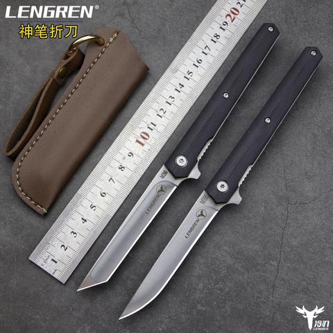 LENGREN-cuchillo plegable 440C 58HRC G10, cuchillo con mango, para acampar al aire libre, caza, rebanar EDC, cuchillos de fruta ► Foto 1/6