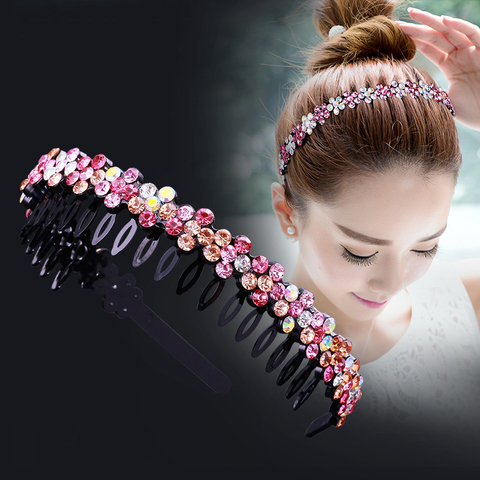 Diadema Unisex con bisel de Alicia para hombre y mujer, banda deportiva para el cabello, diadema de aro con doble flequillo de Metal, accesorios para el cabello con diamantes de imitación de flores ► Foto 1/6