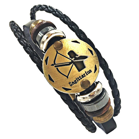 12 pulsera de constelaciones 2022, Nueva joyería de moda, pulsera de cuero para hombres, signos casuales del zodiaco, pulsera Punk para hombres C002 ► Foto 1/5