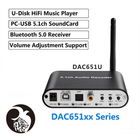 Decodificador de Audio dts 5,1 PC-USB tarjeta de sonido RCA SPDIF coaxial receptor óptico Bluetooth 5,0, reproductor de música USB de volumen, ac3 DAC ► Foto 1/6