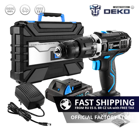 OFERTA ESPECIAL DEKO GCD20DU3 destornillador eléctrico Taladro Inalámbrico taladro de impacto Drill Power Driver 20 voltios Max DC litio-Ion de la batería ► Foto 1/6