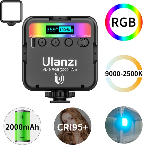 Ulanzi-miniluz de relleno magnética VL49, luz LED RGB a todo Color para vídeo, 2500K-9000K, 800LUX, extensión de 3 zapatas frías, 2000mAh, Puerto tipo c ► Foto 1/6