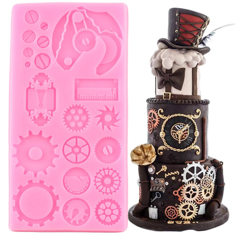 Molde de borde de silicona para Tartas, utensilios para decoración de tortas con Fondant, moldes de resina para dulces, moldes de Chocolate, 3D Gear ► Foto 1/6