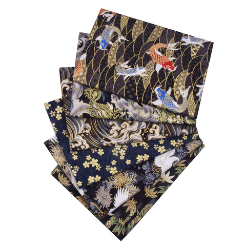 Tela de flores de ola de mar de peces Koi azul marino negro para Kimono DIY muñecas para coser y bolsos Patchwork de costura, tela de algodón japonés ► Foto 1/6