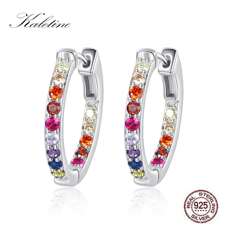 KALETINE Corazón arco iris de Plata de Ley 925 pendientes de aro de plata CZ señoras coreano de moda Zirconia WomenEarrings de joyería de encanto de regalos ► Foto 1/6