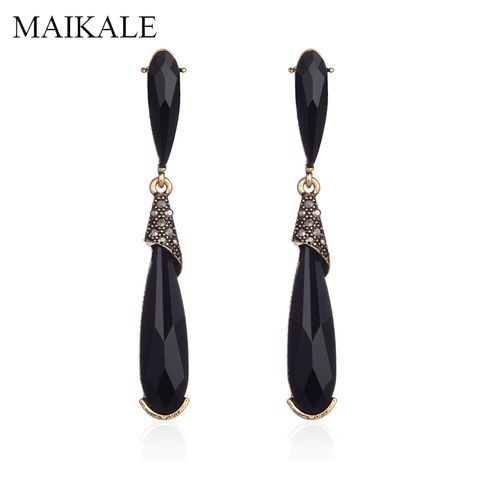 MAIKALE-pendientes de gota de cristal grandes para mujer, aretes largos exagerados de Metal, negro, diamantes de imitación, Color dorado y plateado ► Foto 1/6