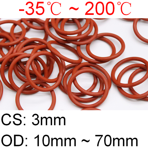 10 Uds rojo VMQ O silicona anillo CS 3mm OD 10 ~ 70mm alimentaria lavadora a prueba de agua de goma aislado forma redonda junta de sellado ► Foto 1/5