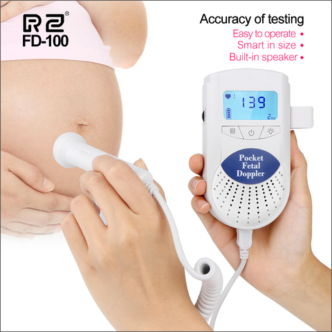 RZ Digital Fetal Doppler ultrasonido sonido latido de bebé Detector de Monitor LED Digital Prenatal bolsillo Doppler Fetal estetoscopio ► Foto 1/6