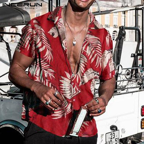 Camisas hawaianas rojas para hombre, camisas tropicales florales, camisetas camisa informal de manga corta de algodón con botones, Chemise Loose Vacation Beach ► Foto 1/6