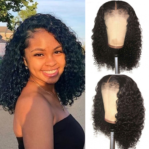 Pelucas de cabello humano rizado Bob corto de perlas negras, cierre 4x4, peluca Remy de corte Pixie prearrancada con pelo de bebé, peluca rizada Bob ► Foto 1/5