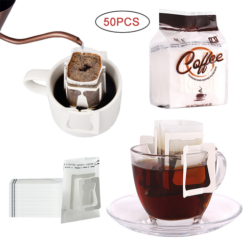 50 unids/pack de café desechables Fliter bolsas colgante portátil oreja estilo filtros de café ecológico bolsa de papel para café ► Foto 1/6