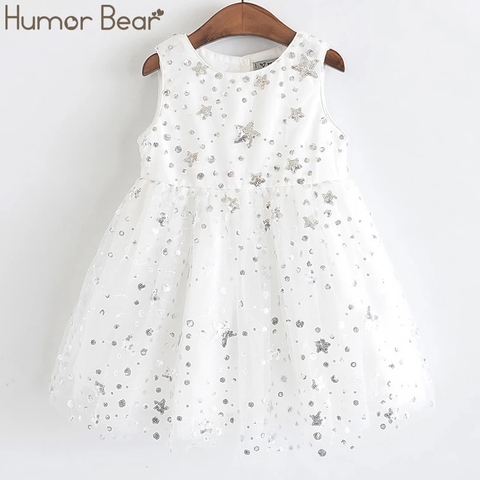 Humor Bear Baby Gril ropa 2022 verano sin mangas estrella lentejuelas nuevos niños vestido dulce fiesta vestido de tela de princesas vestido de niños ► Foto 1/6