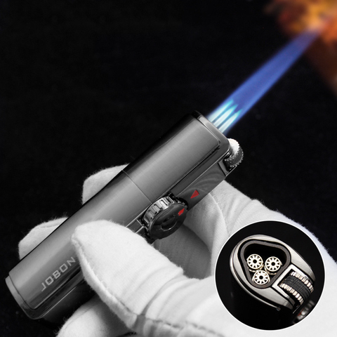 Metal Jobon un Triple antorcha Lighter Flint a prueba de viento barbacoa de Gas encendedor de cigarros Turbo cocina pistola de dispositivos para exteriores para hombres ► Foto 1/6