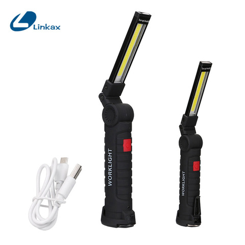 Linterna LED COB portátil recargable por USB, 5 modos de luz de trabajo, linterna magnética, lámpara con gancho para colgar para acampar al aire libre ► Foto 1/6