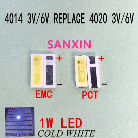 Cuentas LED de alta potencia para TV/LCD retroiluminación, 100 Uds., 4014, reemplaza 4020, SMD, blanco frío, 0,5 W, 1W, 3V, 6V, 150mA ► Foto 1/1