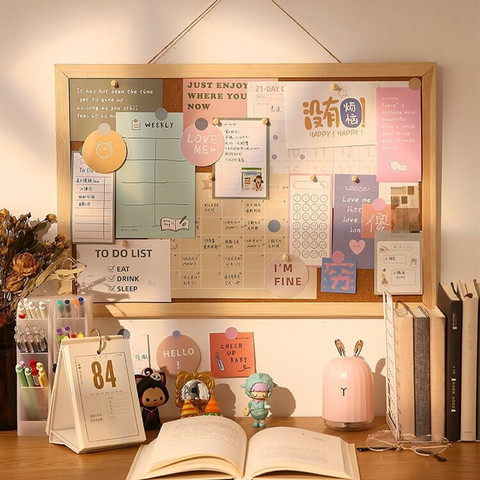 MINKYS-tablero de mensajes de letras de Madera Suave Kawaii, foto de tarjeta postal decorativa, tablero de corcho de pared, tablero de fondo de papel de notas, papelería ► Foto 1/6