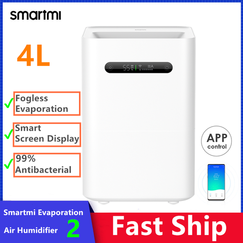 Smartmi-humidificador de aire por evaporación 2 4L, gran capacidad, 99%, pantalla inteligente antibacteriana para Control por aplicación ► Foto 1/6