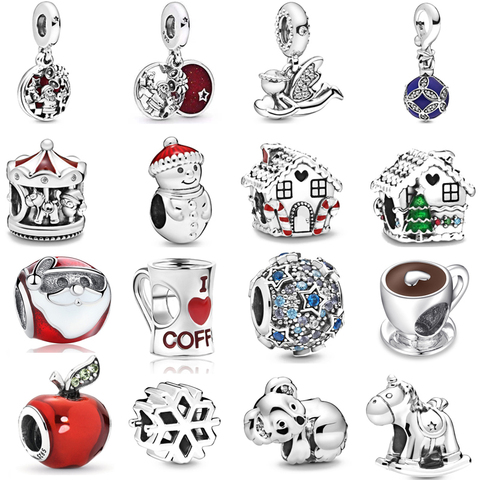 Cuentas de Papá Noel y muñeco de nieve para casa de Navidad, dijes originales de Pandora, pulsera de plata 2022 para mujer, fabricación de joyería artesanal, novedad de 925 ► Foto 1/6