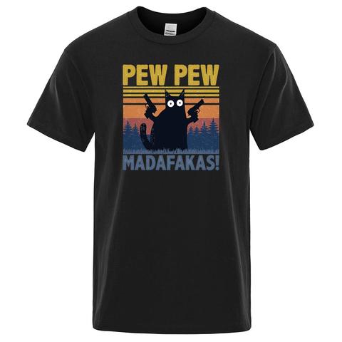 Pew Madafakas-Camiseta con estampado de gatos para hombre, camiseta negra de gran tamaño, camisetas informales de manga corta ► Foto 1/6