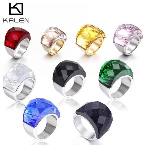 Kalen mujeres Acero inoxidable anillos de Color dorado champán de cristal de piedra de 6MM de ancho anillos de dedo ajuste Formal accesorios de fiesta ► Foto 1/6