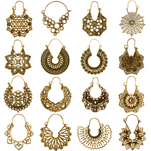 HuaTang-pendientes colgantes de Metal para mujer, de Color dorado y plateado Vintage, aretes étnicos tallados geométricos, joyería India ► Foto 1/6