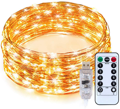 Tira de alambre de cobre para luz de Navidad, luces de hadas con control remoto, batería, guirnalda USB para decoración de fiesta, boda y hogar, 5/10/20M ► Foto 1/6