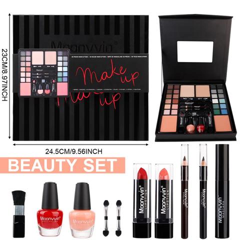 Kit de maquillaje de 39 colores para mujer, kit de maquillaje para máscara para mujer, delineador de ojos en polvo, paleta de sombras para ojos desnuda mate, esmalte de uñas con espejo ► Foto 1/6