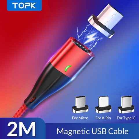 TOPK-Cable magnético de 2M y 3A, Cable de carga rápida tipo C para iPhone, Cable Micro USB de carga rápida 3,0 ► Foto 1/6