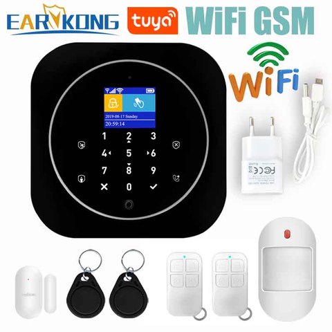 Sistema de alarma GSM para casa, kit de sensor inalámbrico con wifi, aplicación de iOS, Android, Tuya, RFID, LCD táctil, teclado, 433MHz, 11 idiomas a los que cambiar ► Foto 1/6