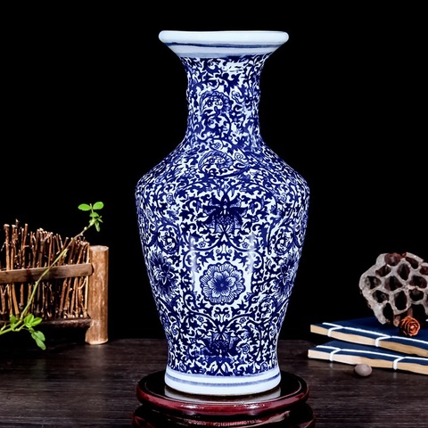 OUSSIRRO-jarrón de cerámica para decoración, ornamento de porcelana azul y blanca, armario de vino, artesanías chinas para sala de estar ► Foto 1/6