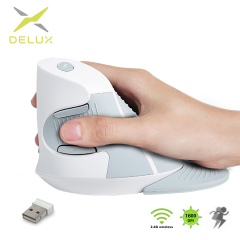 Delux-ratón Vertical M618GX para ordenador portátil, periférico ergonómico, inalámbrico, 6 botones, 2,4 Ghz, color blanco ► Foto 1/6